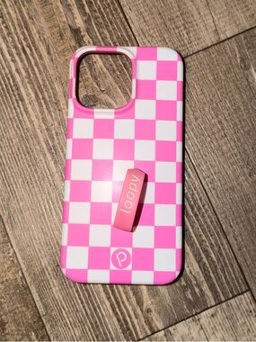 Loopy Case Hot pink & White Checkered Phone Case with Grip Loop